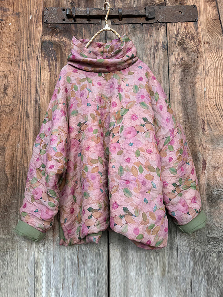 Autumn Turtleneck Ramie Padded Coat Qm029