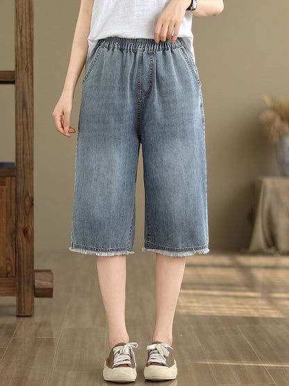 Summer Embroidery Knee-length Denim Pants Io1023