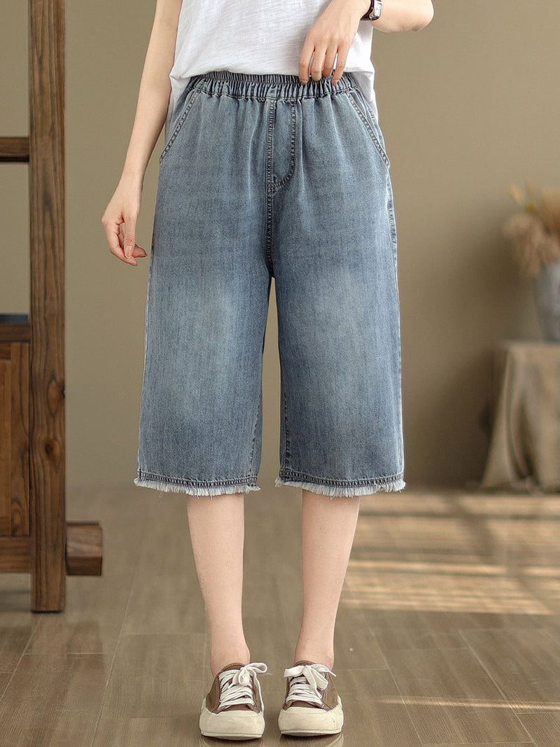 Summer Embroidery Knee-length Denim Pants Io1023