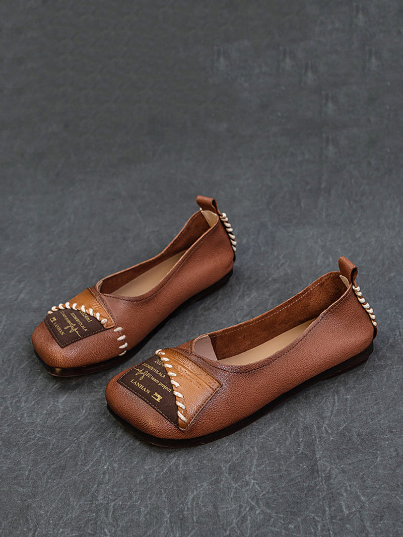 Artsy Colorblock Soft Leather Flat Shoes Kl1024