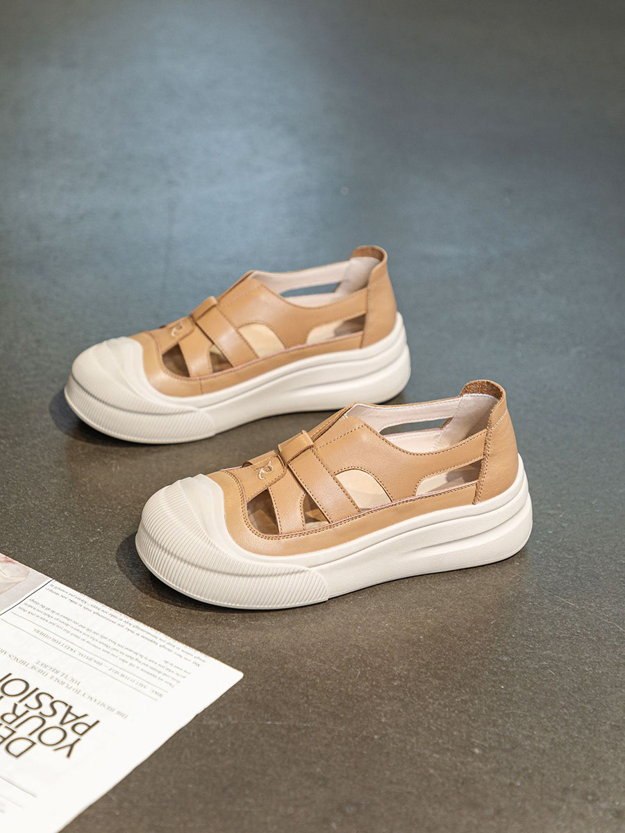 Summer Leather Spliced Cutout Shoes Ui1020