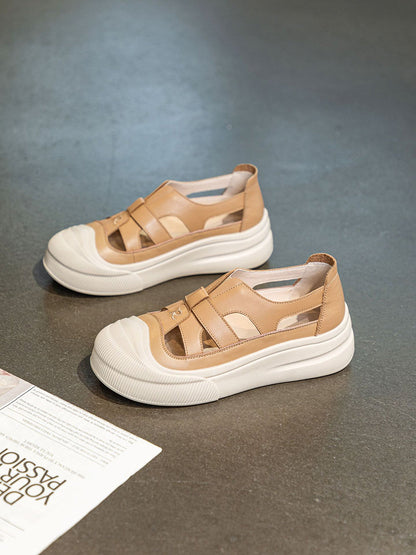 Summer Leather Spliced Cutout Shoes Ui1020