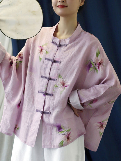 Flower Pink Spring Ramie Shirt Coat Pp1051