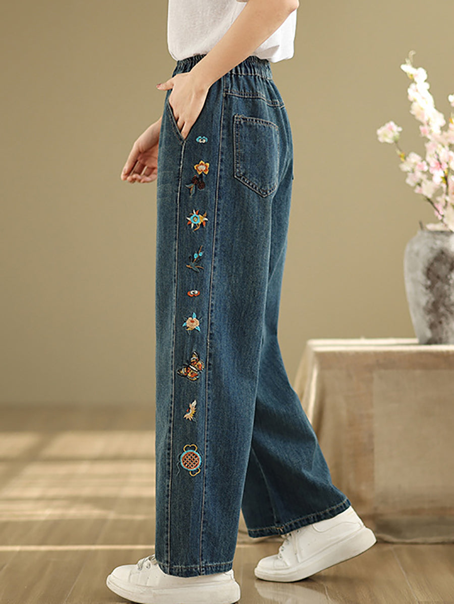 Pants Embroidery Wide-leg Retro Denim