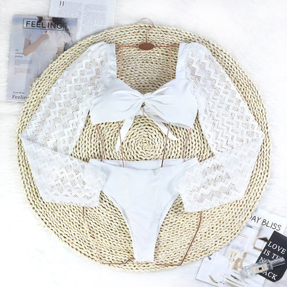 Two Pieces Mesh Paneled Swimsuit and Mesh Skirt