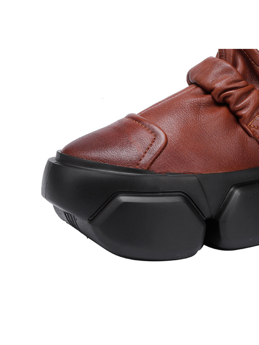 Autumn Stylish Soft Leather Platform Shoes Ah1001