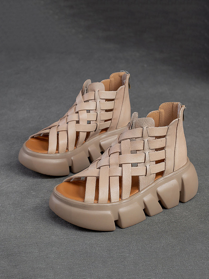 Summer Leather Weave Platform Sandals As1016
