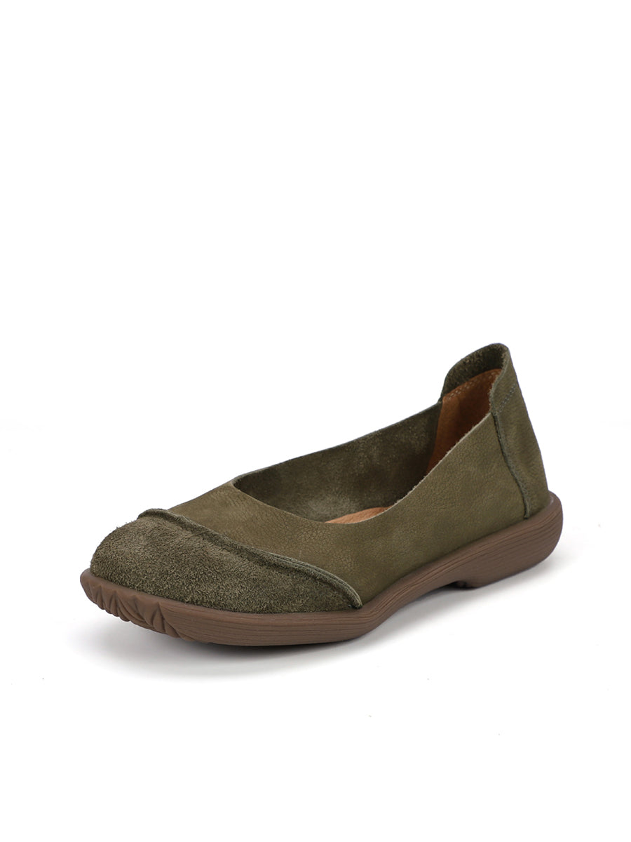 Summer Retro Leather Spliced Flat Shoes Ty1031