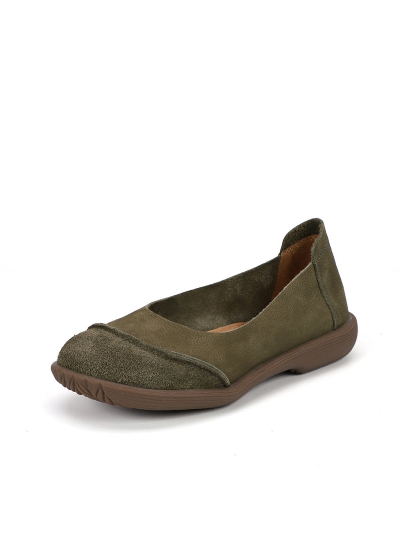 Summer Retro Leather Spliced Flat Shoes Ty1031