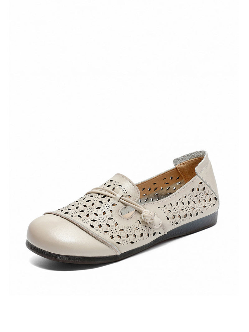 Summer Leather Cutout Soft Flat Shoes Zz1002