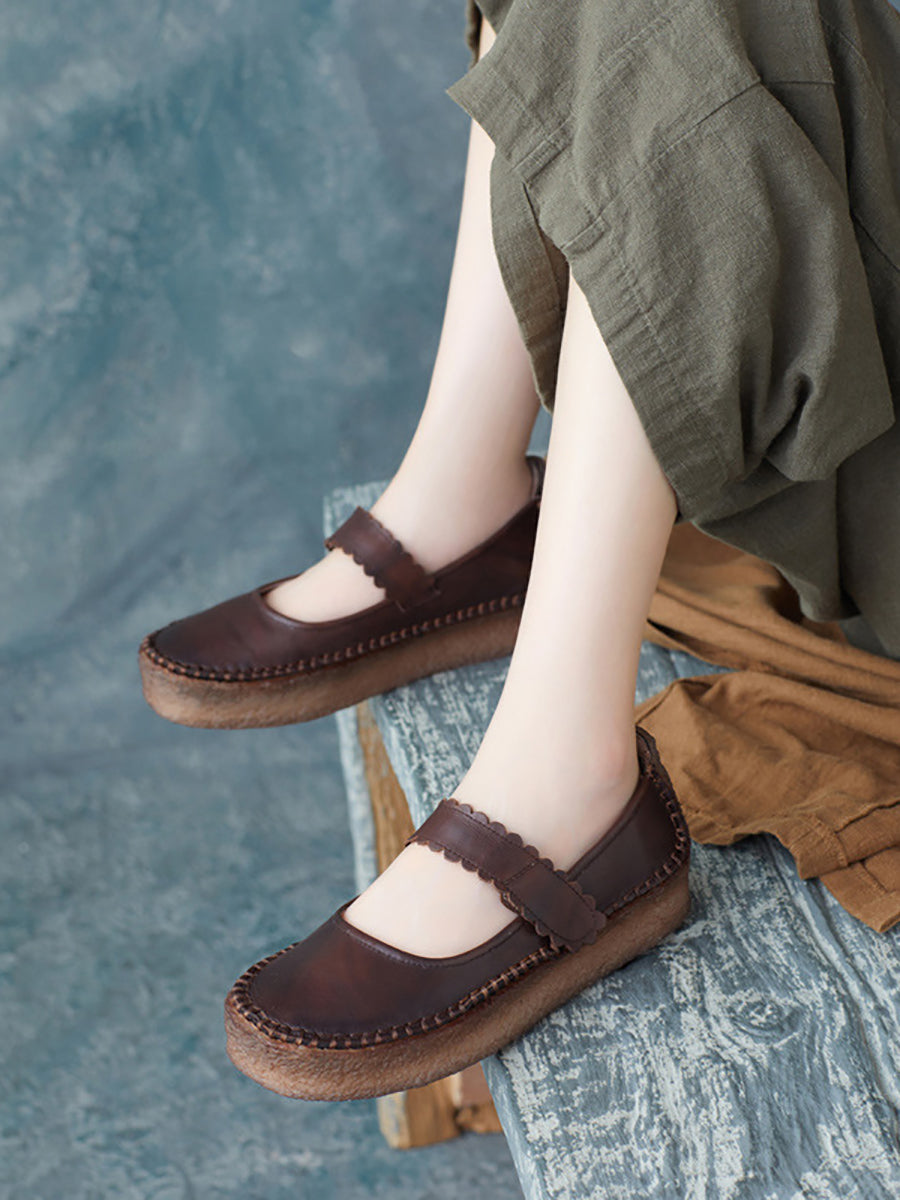 Summer Leather Velcro Flat Shoes Zz1040