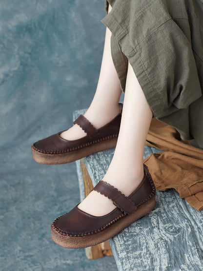 Summer Leather Velcro Flat Shoes Zz1040
