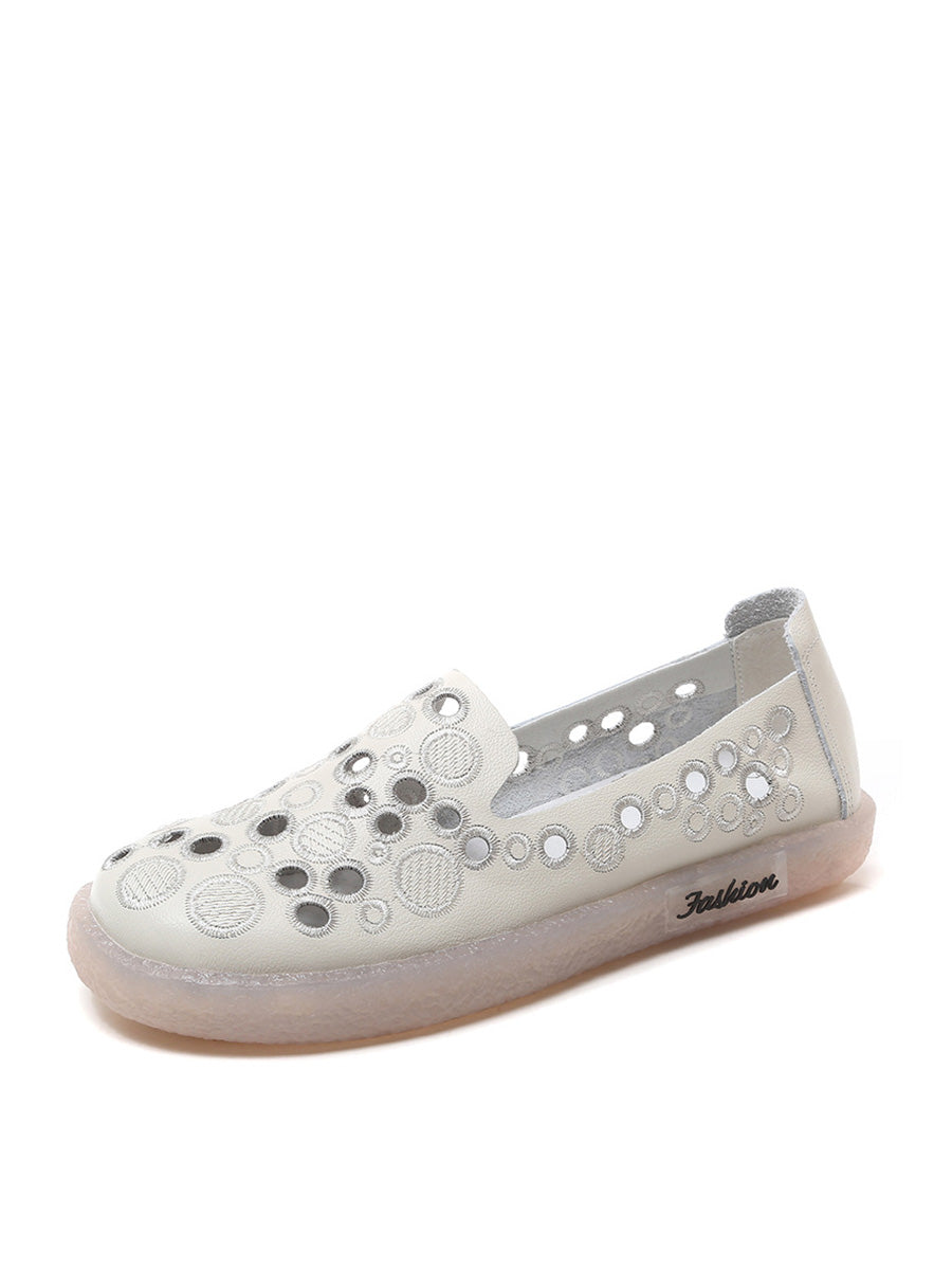 Summer Leather Embroidery Cutout Shoes Cc049
