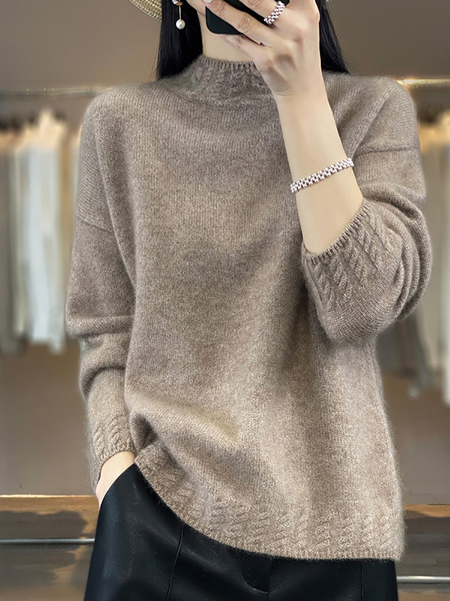 Autumn Half-turtleneck Knit 100%wool Sweater Qu010