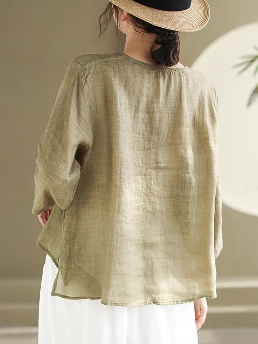 Spring Flower Strap Ramie Blouse Pa1032