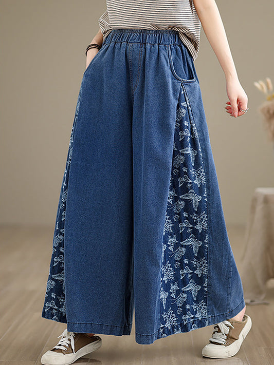 Summer Butterfly Spliced Wide-leg Denim Pants Co1030