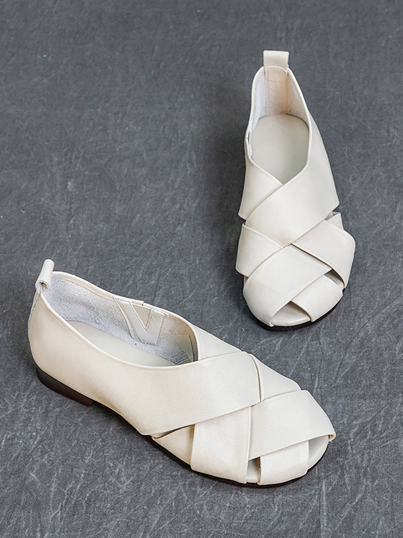 Summer Soft Leather Spliced Low-heel Shoes Cv1035