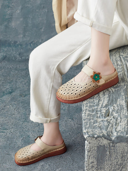 Summer Retro Leather Cutout Shoes Zz1012