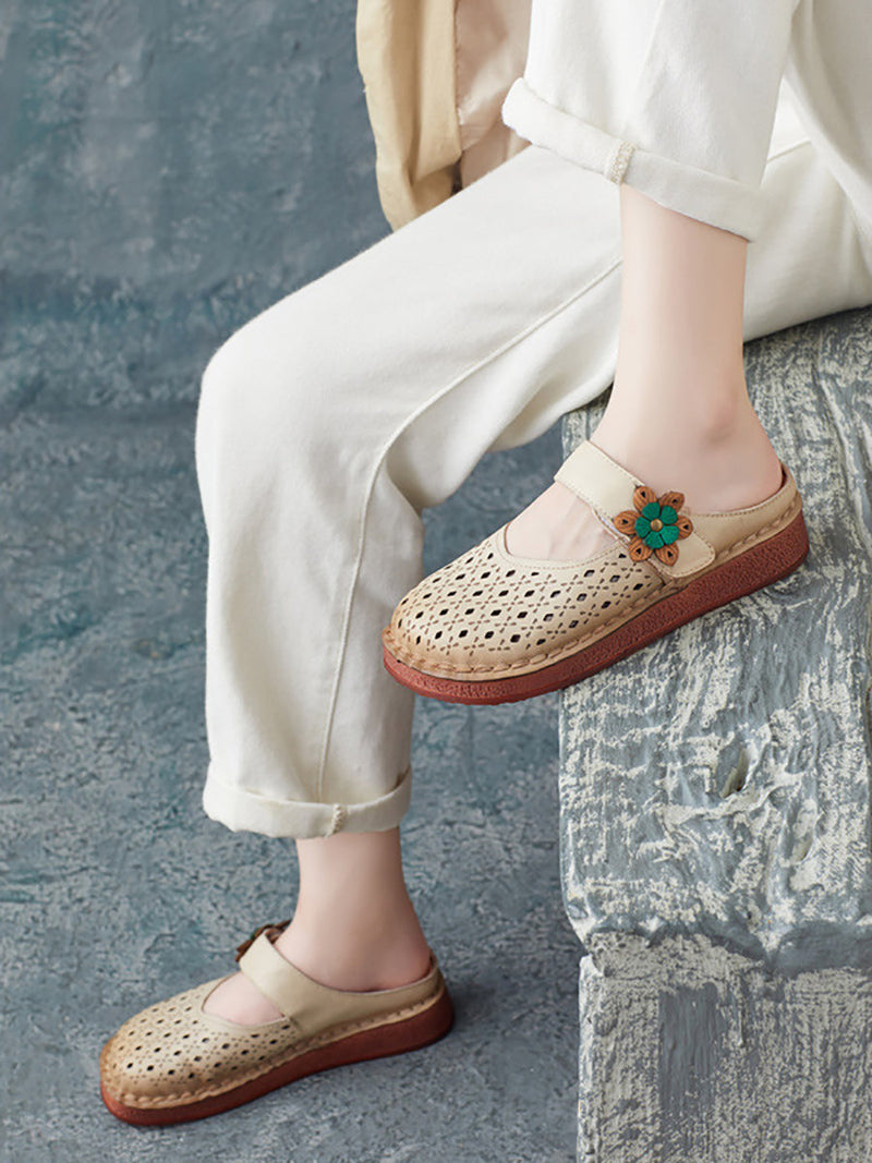Summer Retro Leather Cutout Shoes Bn1031