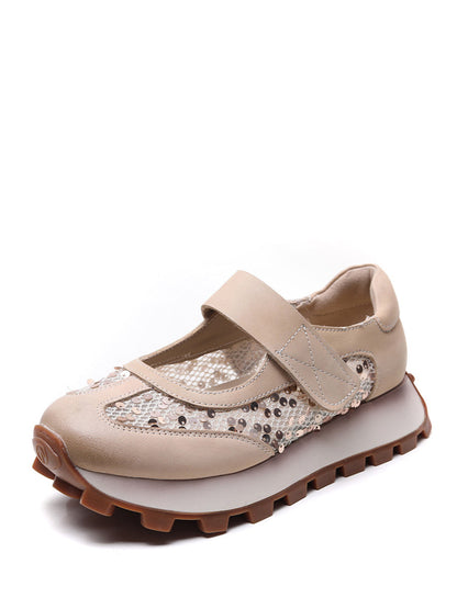 Summer Leather Mesh Spliced Platform Shoes Ui1028
