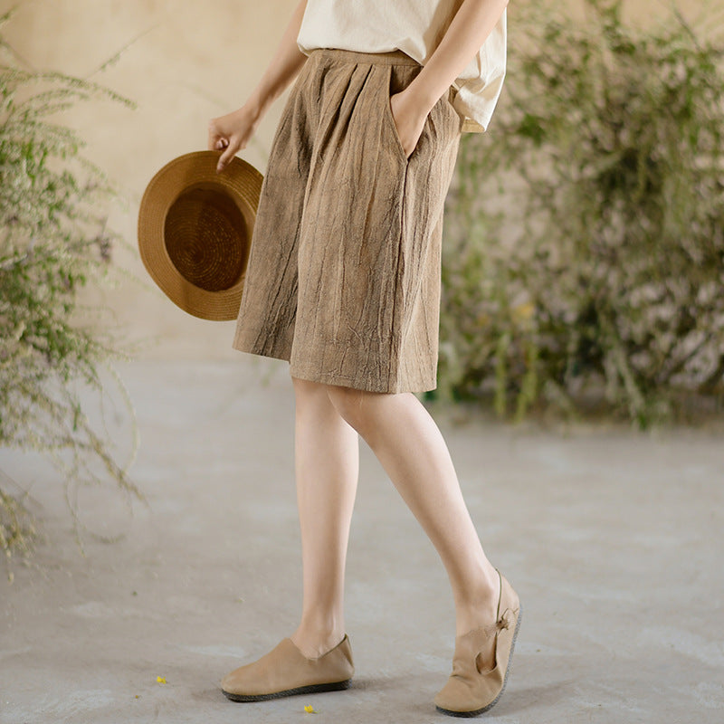 Summer Retro Cotton Ramie Shorts Ii1026