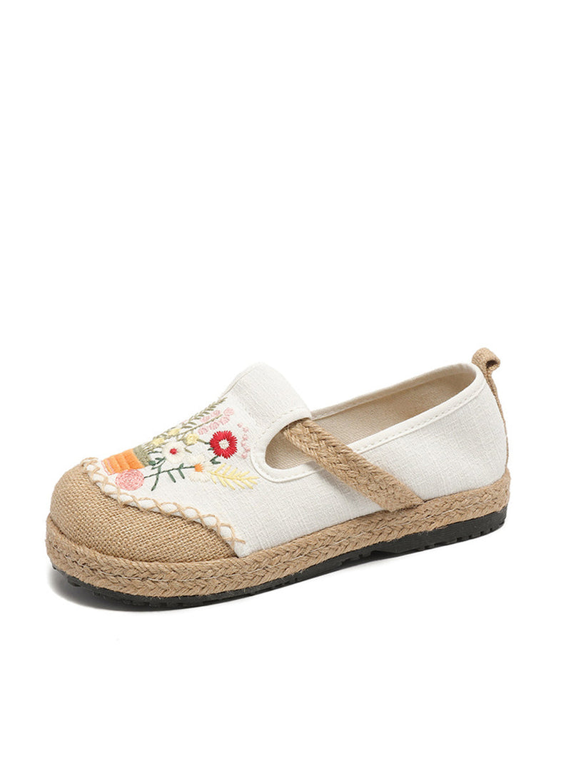Summer Artsy Flower Embroidery Linen Cotton Shoes At1080