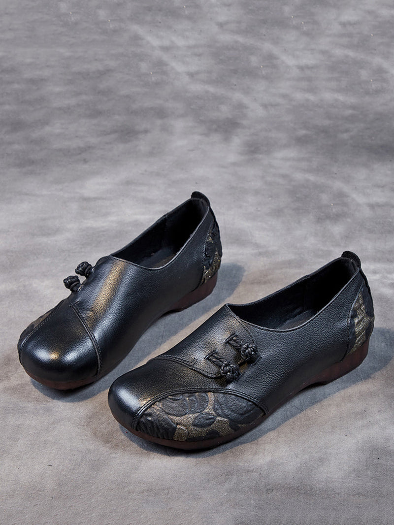 Spring Flower Leather Spliced Flat Shoes Kl1021