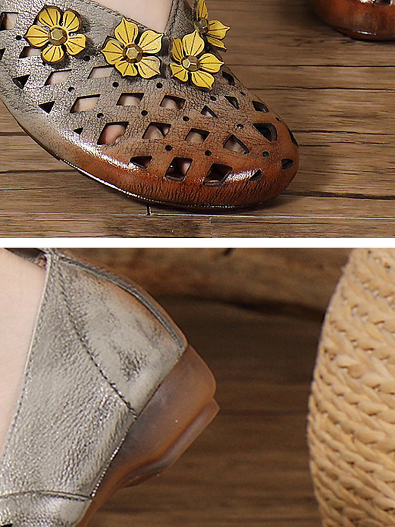 Heel Flower Hollow Low Shoes Leather Out