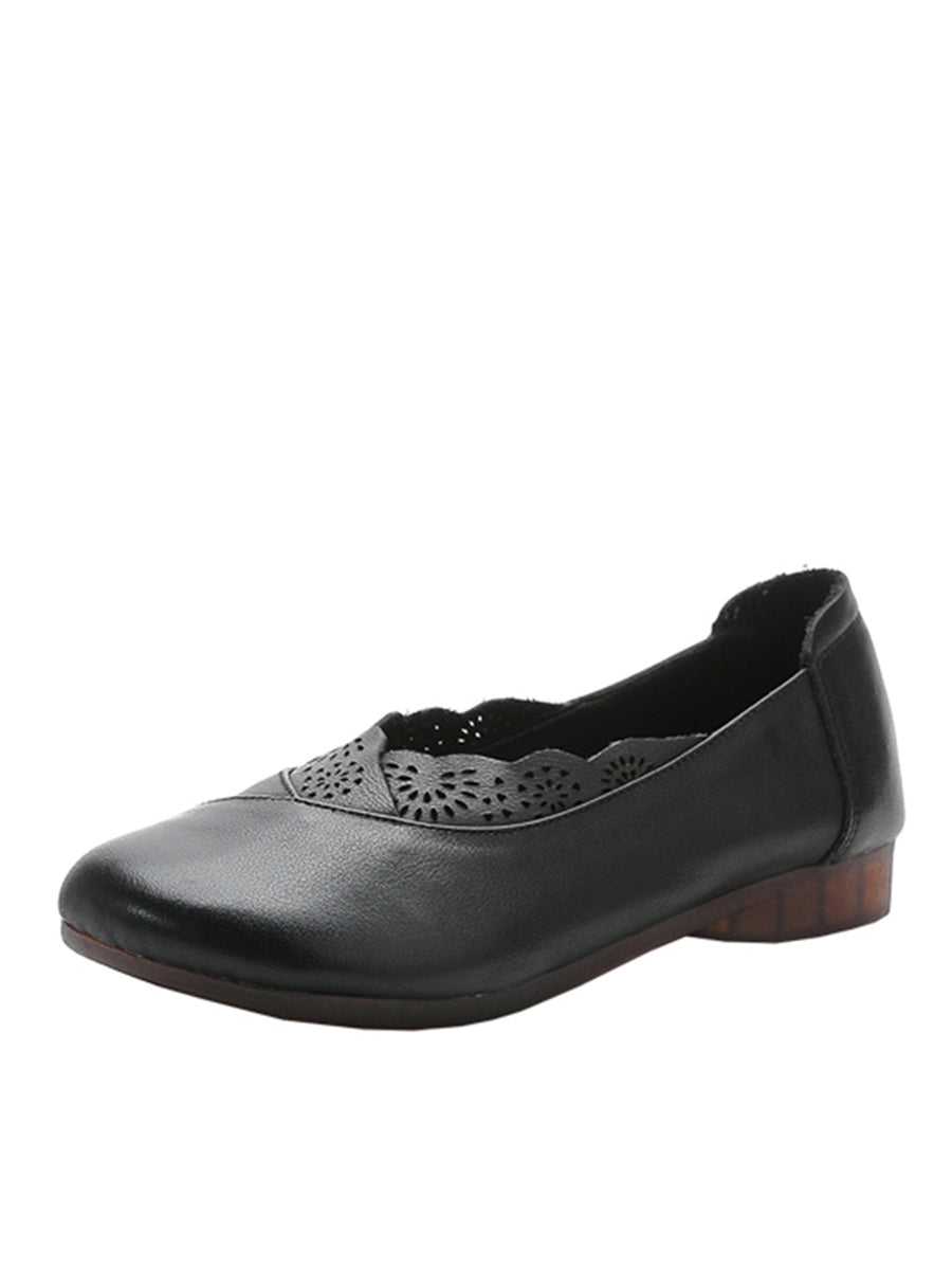 Artsy Soft Leather Spliced Low Heel Shoes Rr1048
