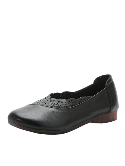 Artsy Soft Leather Spliced Low Heel Shoes Rr1048