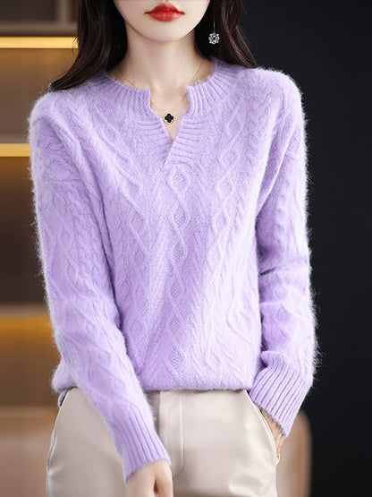 Autumn V-neck Wool Twist Knit Sweater Ax1030