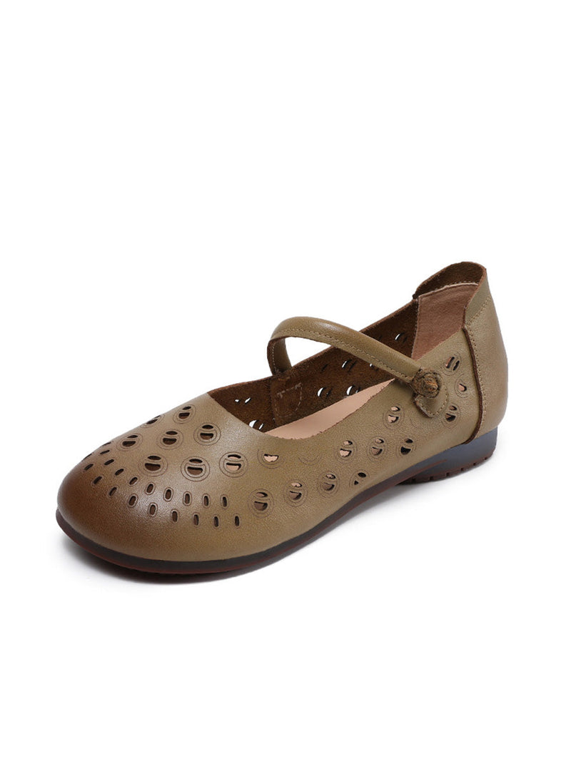 Genuine Shoes Summer Hollow Out Heel Low Leather