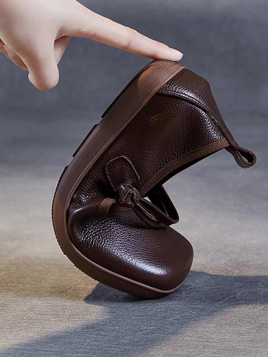 Leather Square Toe Flat Shoes At1040