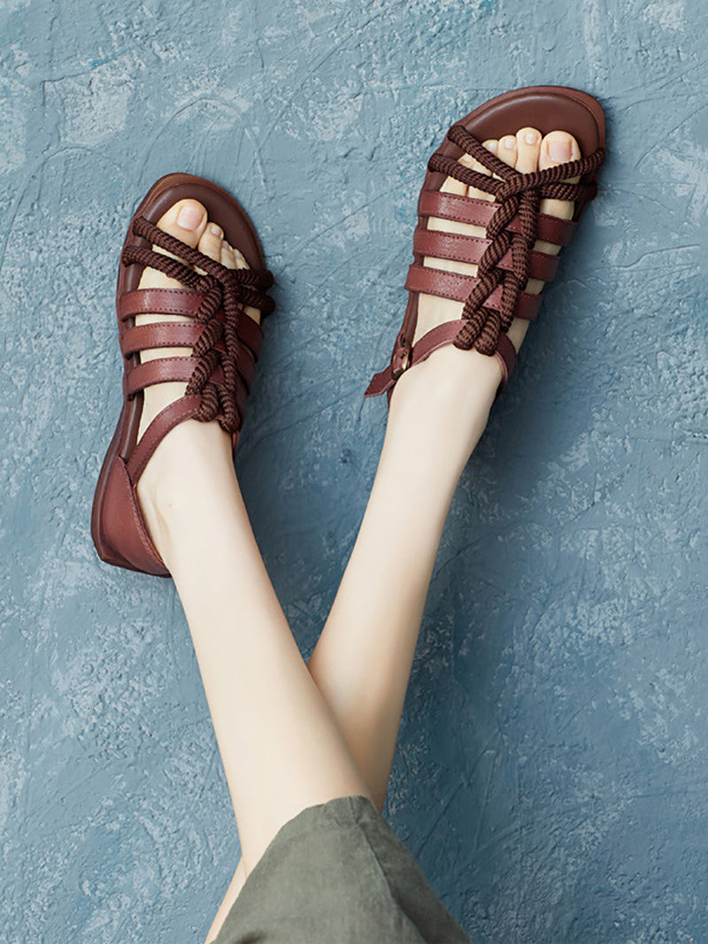 Summer Leather Spliced Rope Sandals Ui1012