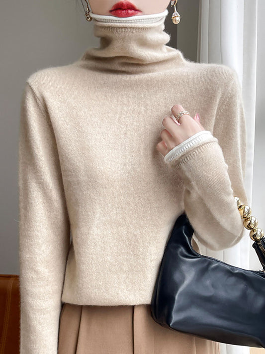 Autumn Turtleneck Colorblock Wool Sweater Ba1010
