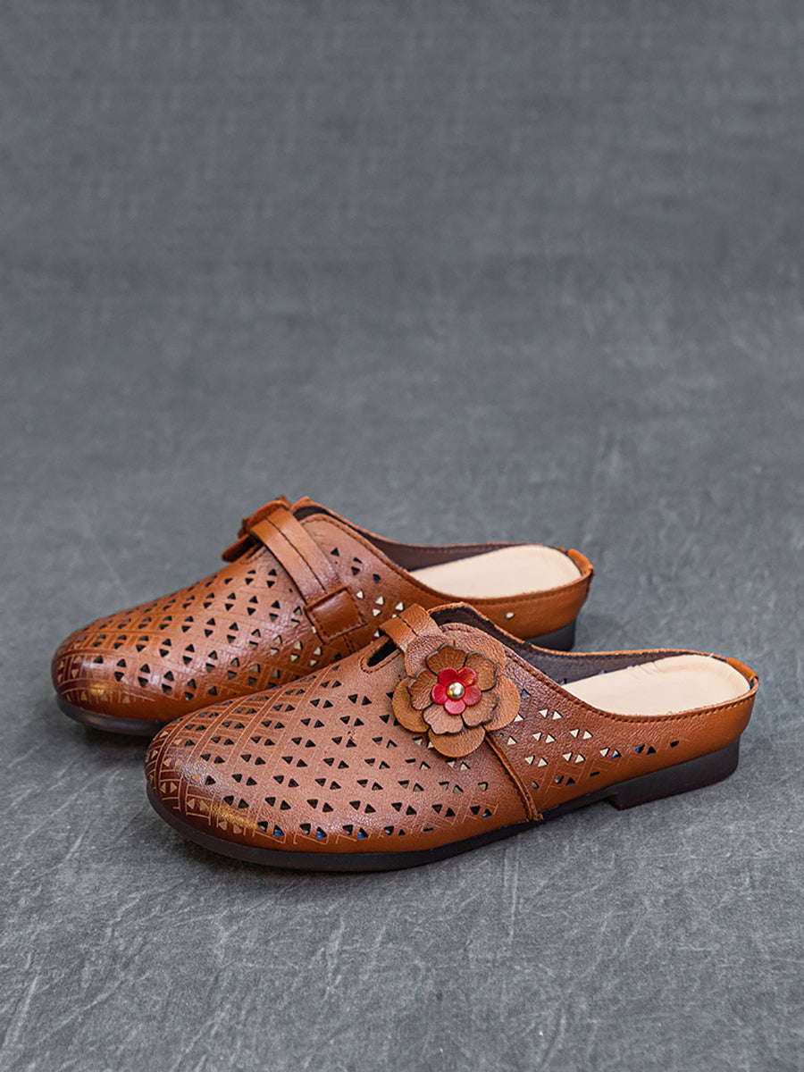 Summer Leather Cutout Flower Spliced Sandals As1054