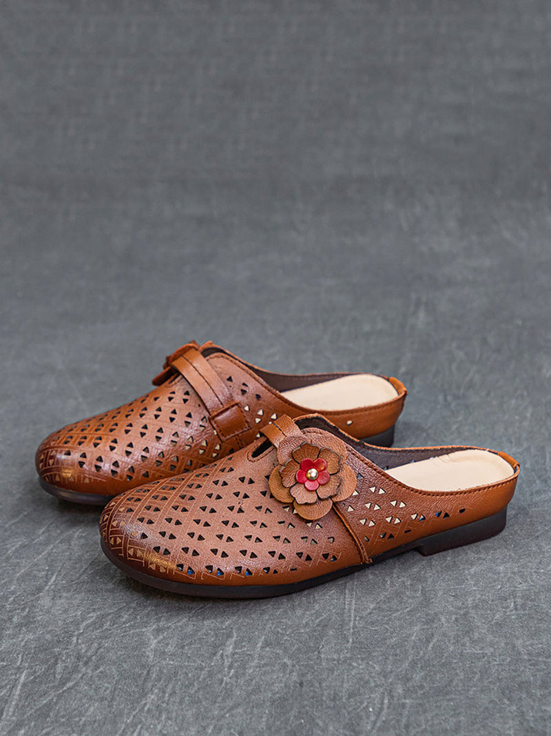 Summer Leather Cutout Flower Spliced Sandals As1054