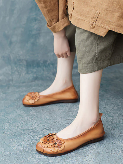 Artsy Summer Leather Flower Spiced Flat Shoes Zz1041