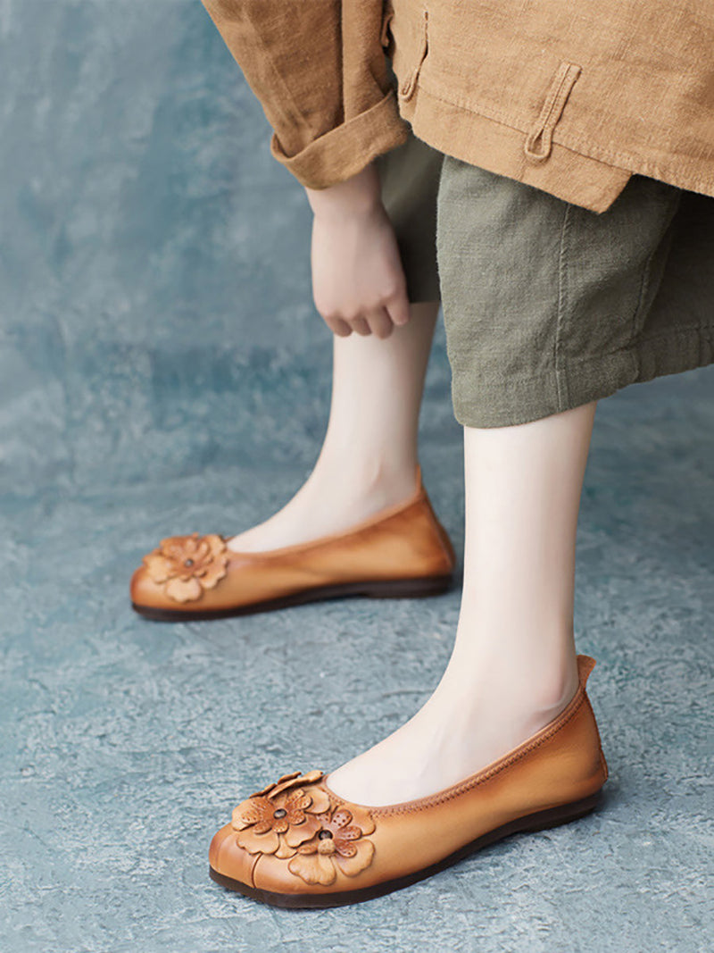 Artsy Summer Leather Flower Spiced Flat Shoes Zz1041