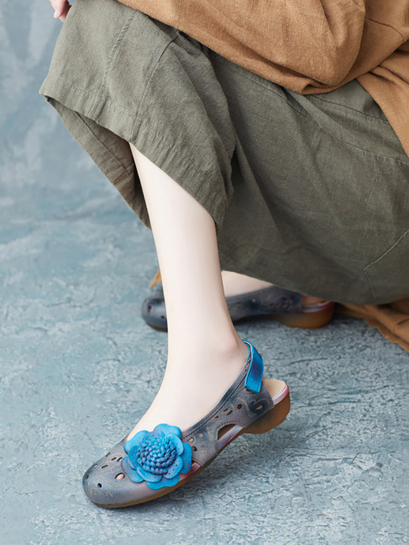 Summer Artsy Leather Flower Spliced Sandals Ui1014