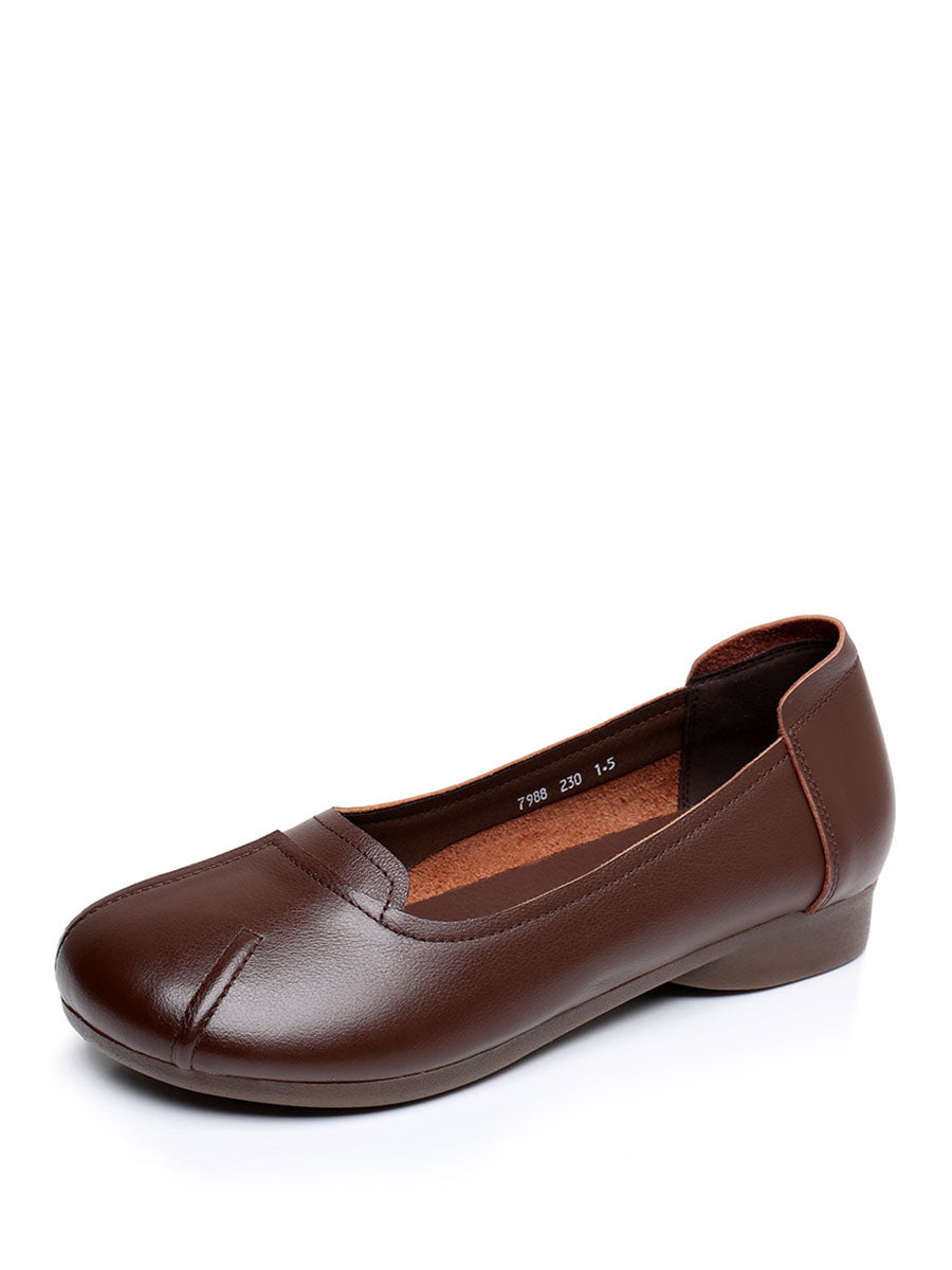 Summer Commute Leather Spliced Low Heel Shoes As1006