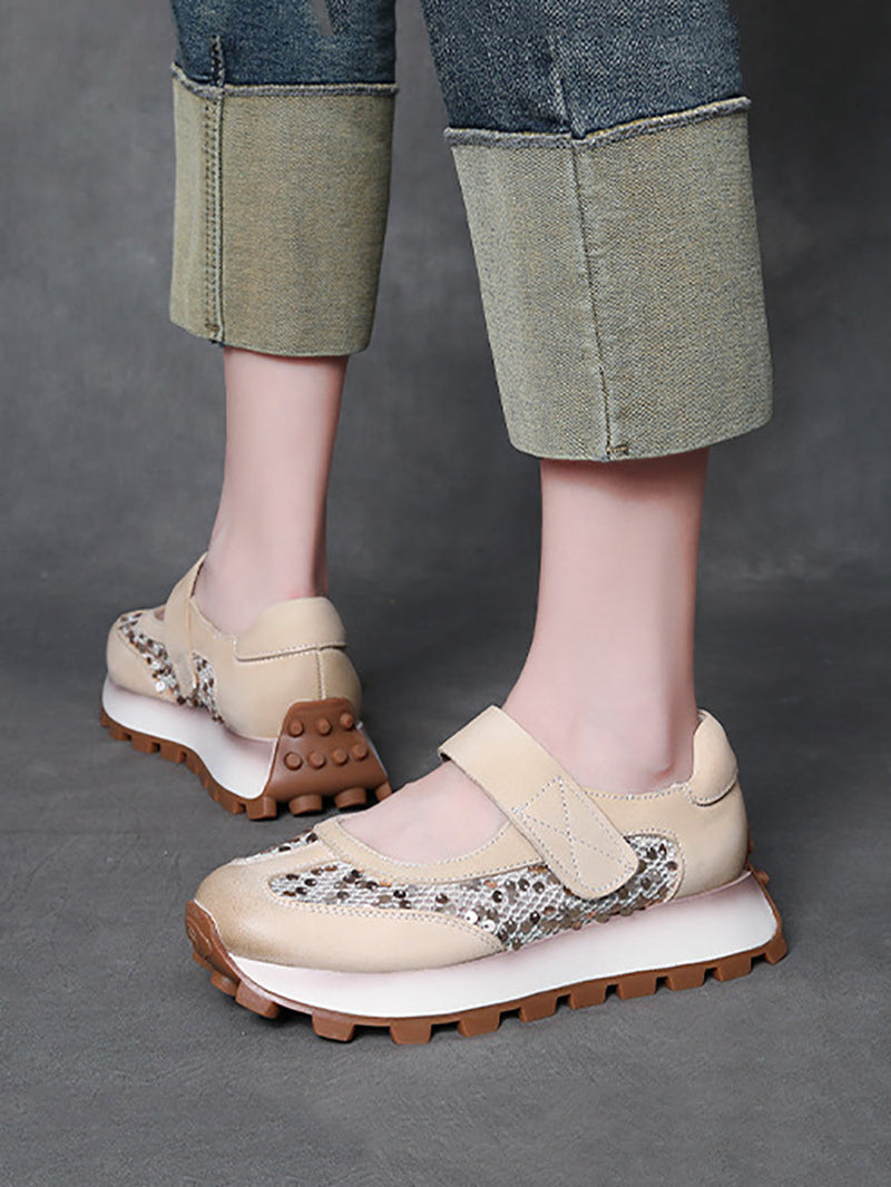 Summer Leather Mesh Spliced Platform Shoes Ui1028
