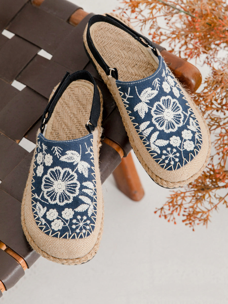 Sandals Linen Embroidery Flower