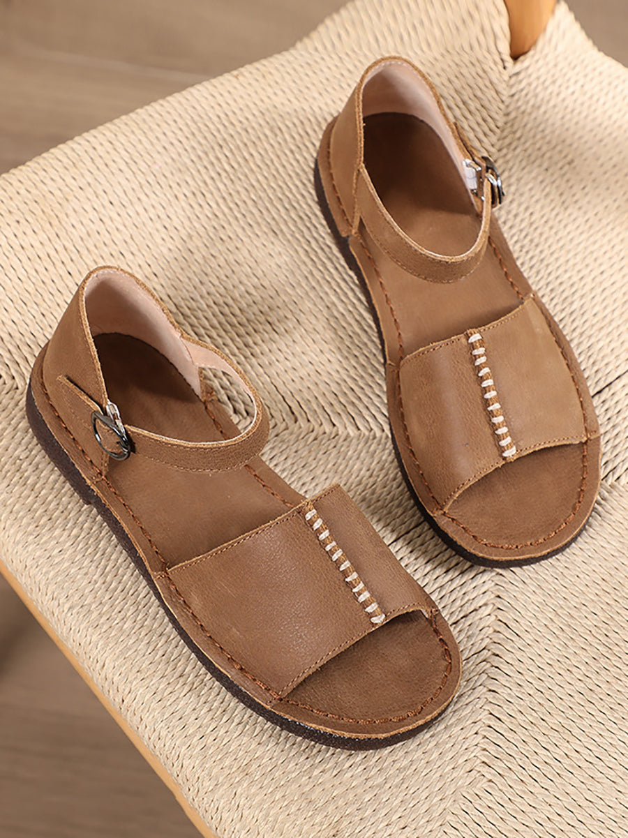 Summer Leather Spliced Flat Sandals Ui1031