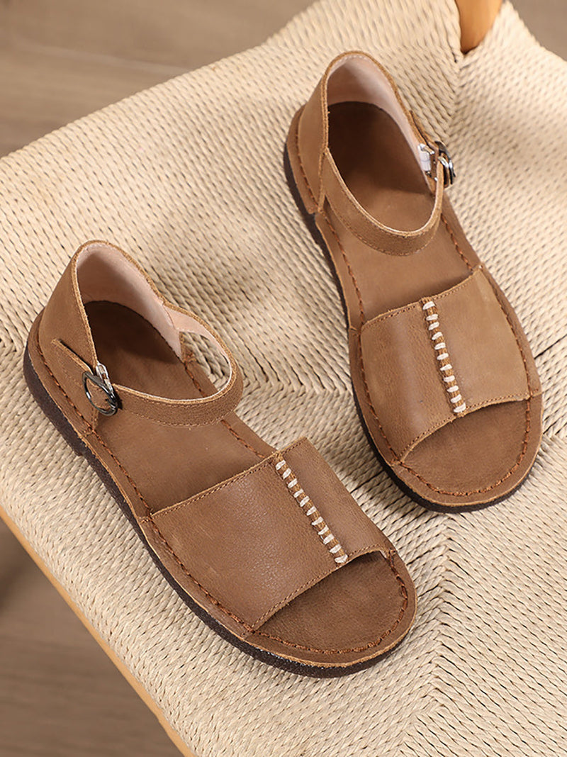 Summer Leather Spliced Flat Sandals Ui1031