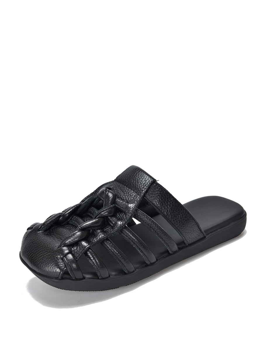 Summer Leather Spliced Flat Slippers Bn1002