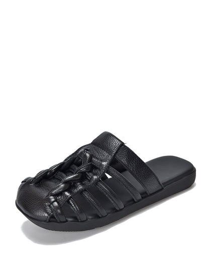 Summer Leather Spliced Flat Slippers Bn1002