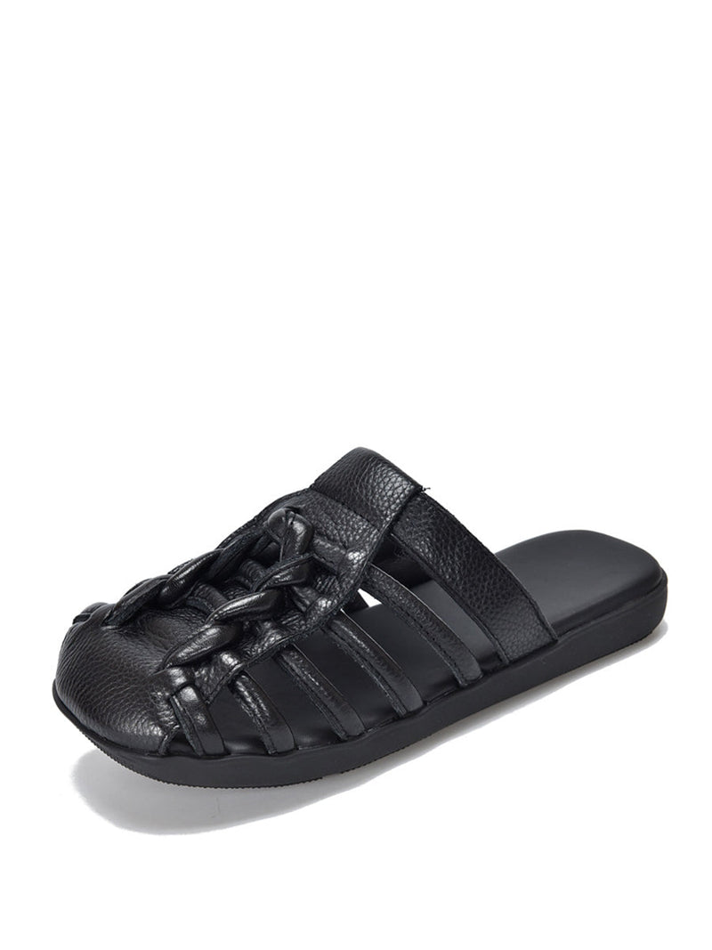 Summer Leather Spliced Flat Slippers Bn1002