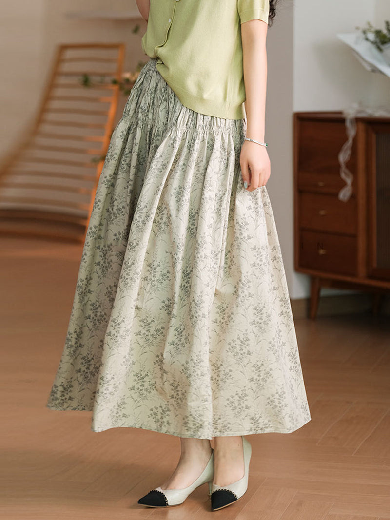 Summer Artsy Shirred Cotton Skirt We1042