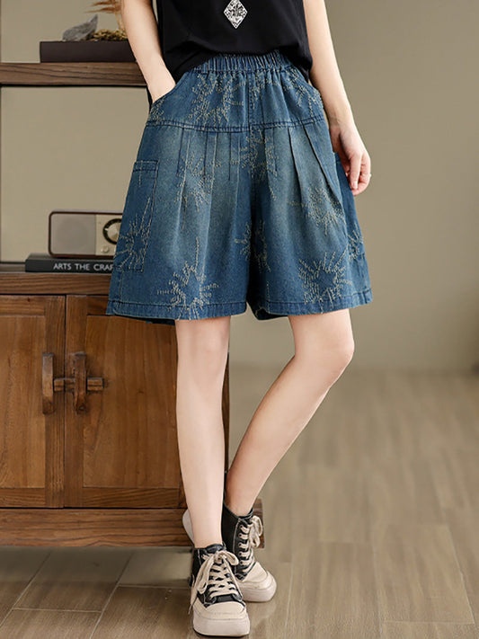 Summer Retro Star Jacquard Denim Fifth Pants Cc012